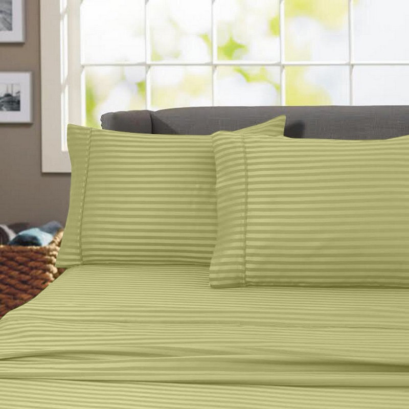 Egyptian Cotton Sateen Striped Sheet Set, Teal, King Sheet Set with Fitted Sheet and 2 Pillowcases