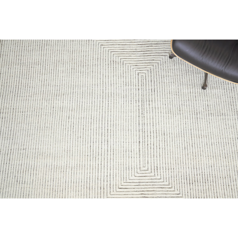 Crescent Striped Hand-Knotted Wool Ivory Area Rug, Rectangle 8' x 10'
