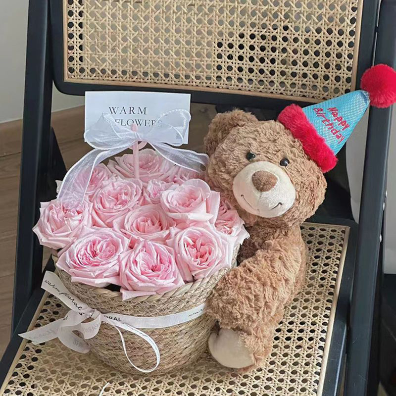 Teddy Bear With Flower Cute Gift For Birthday, Valentine, Plush Toy Children's Girl Gifts,15Inch