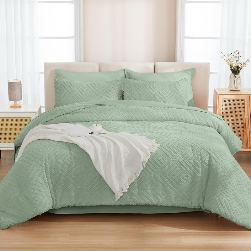 Andency Oversized King Size Comforter Set 7 Pieces Sage Green - Bed in a Bag Oversized King Boho Lightweight Fluffy Tufted Bedding Sets with Comforter, Sheets, Pillowcases & Shams