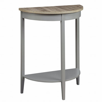 Gray Oak And Gray Half Moon Console Table, With Bottom Shelf