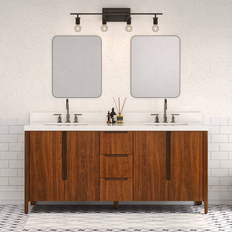 Sequoia 72 In. Double Sink Whitebrook Quartz Countertop Bath Vanity in Mango Wood, Noir Juglans