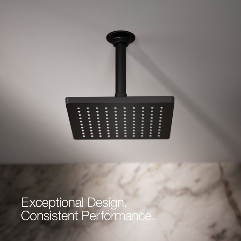 Honesty 8" Single-Function Wall or Ceiling-Mount Square Rainhead, Square Rain Showerhead 1.75 GPM, Black