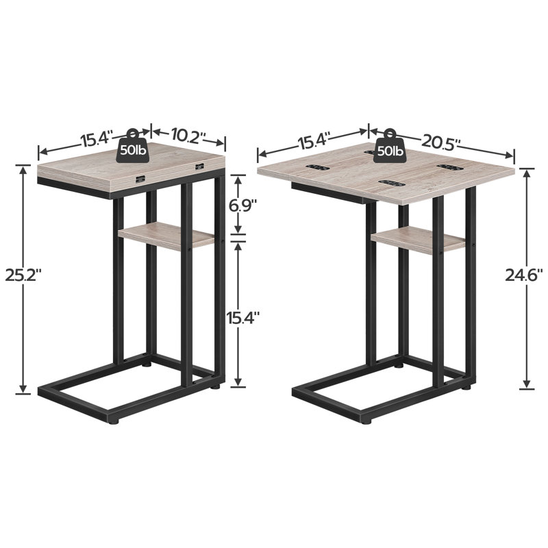 Table de bout pliable en C, Gris