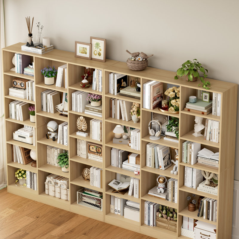 Ensemble de 2 grandes bibliothèques de rangement en bois de 74 po x 59 po x H 74 po, Natural