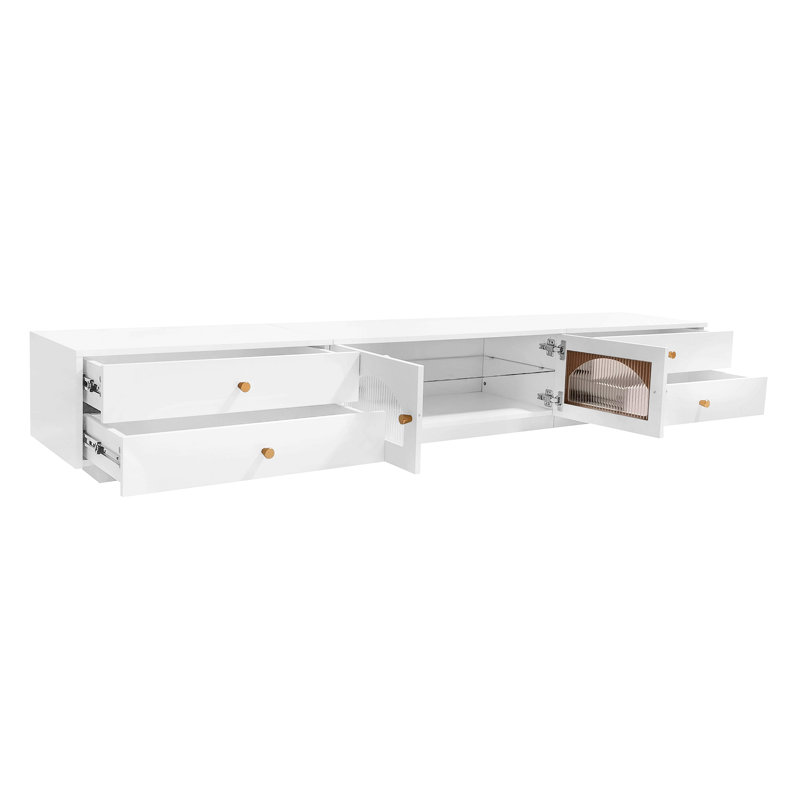 Deran TV Stand with Fluted Glass Doors for TV Up to 95", White