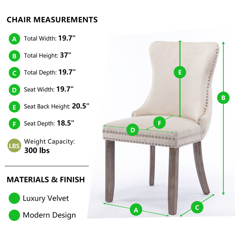 Beige Velvet Tufted Upholstered Side Chairs with Nailhead Trim, Set of 6