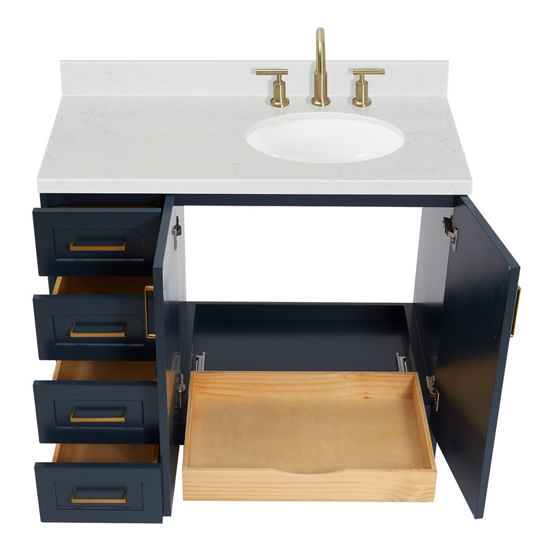 ARIEL Taylor 42.25 Single Sink Bathroom Vanity with Man-Made Stone Top-Oval, Midnight Blue, Right , Oval