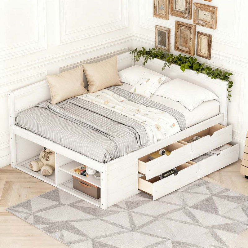 Twin Size Daybed with Drawers and Shelves, White