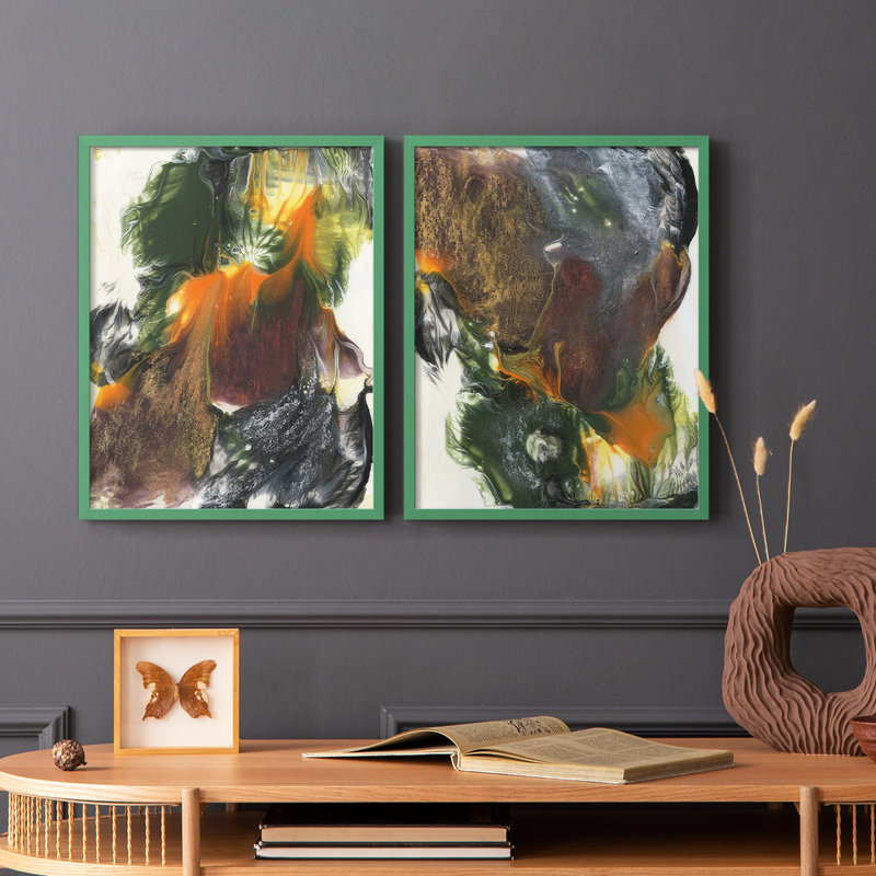 Impression encadrée orange-verte I-Premium - prête à être accrochée - aucun clou requis - aucun clou requis, Gris