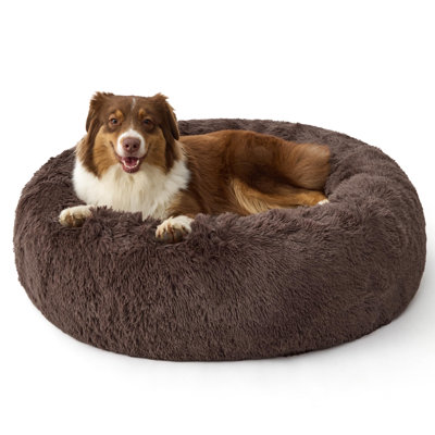 Bedsure Plush Indoor Donut Dog Bed, Round Faux Fur Pet Bed for Extra Large Dogs with Washable Removable Cover and Non-Slip Bottom