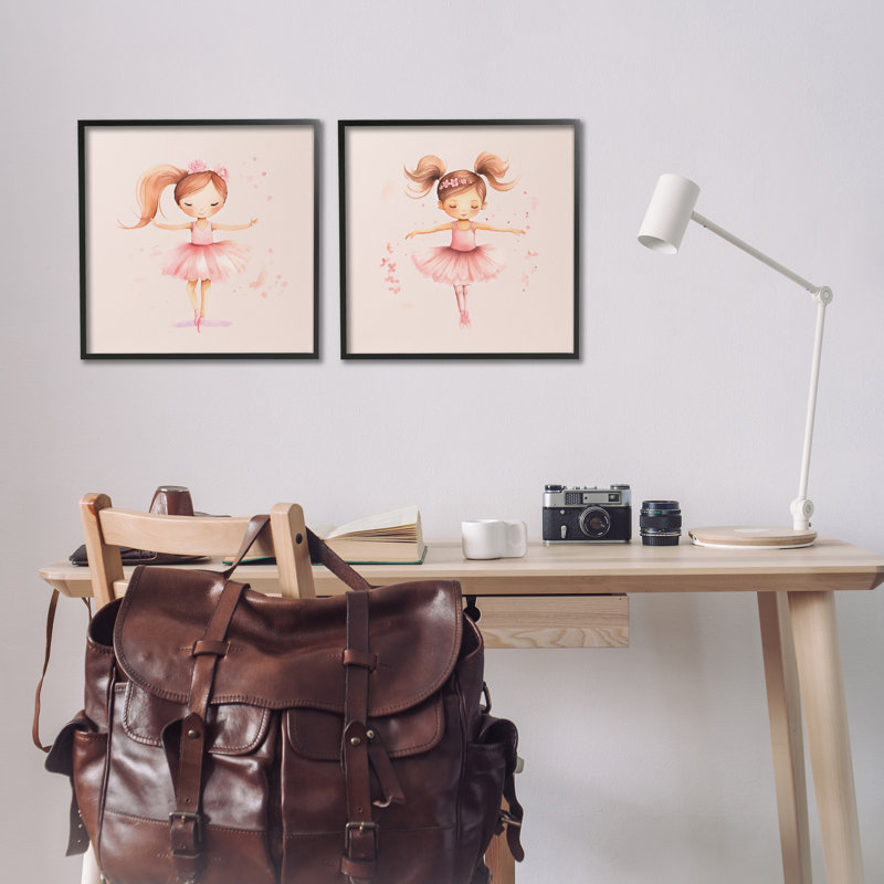  «Little Ballerina Dancers», ensemble de 2 giclées par Andrea Haase, H 17 po x l 17 po, Giclée encadrée noir minuit