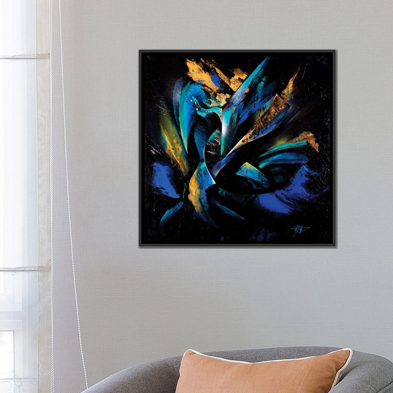 « northern lights », impression sur toile, H 18 po x l 18 po x P 1,5 po, Toile avec cadre noir, Blanc
