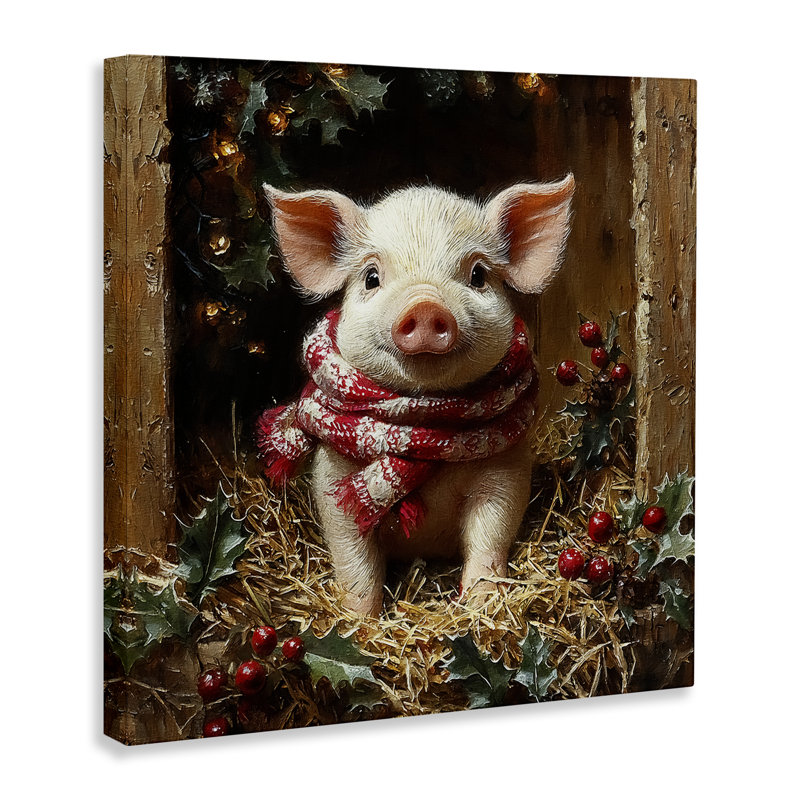 Cochon avec toile de guirlandes des Fêtes, design par Riley B, H 17 po x l 17 po