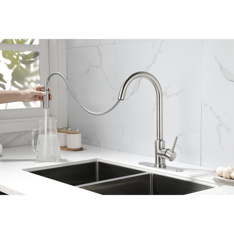 Brushed Nickel Kitchen Faucet Pull Down - Stainless Steel Construction, 360 Swivel High Nozzle For Seamless Water Delivery, Single Handle Easy Control, Corrosion Surface Steel, Rotatable Smooth Flow,