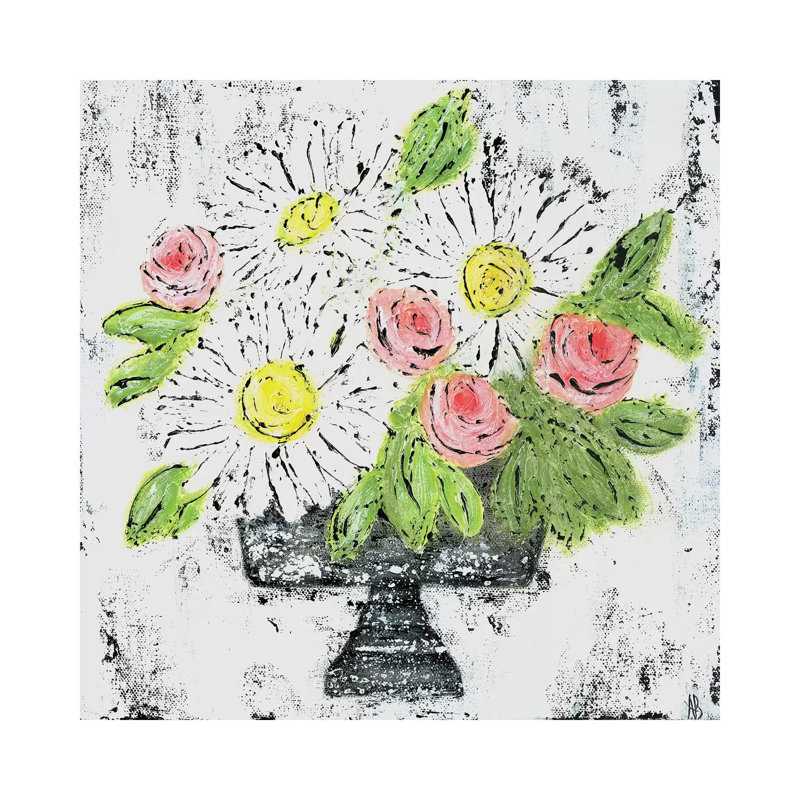 Daisy Floral by Ashley Bradley - Print on Canvas, 93.98 cm H x 93.98 cm W x 1.91 cm D, Wrapped Canvas