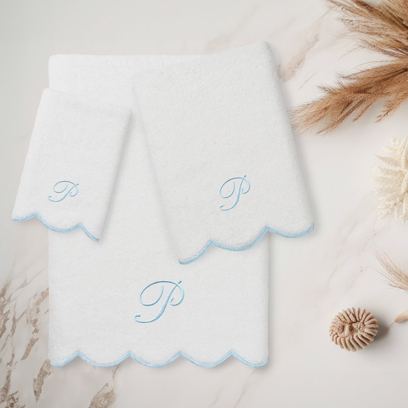 Ensemble de serviettes personnalisées 100% coton turque ADORNIA 3 pièces Linum Home Textiles, P, Blanc / Bleu