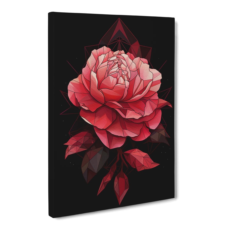 Peony Flower Geometric Art - Wrapped Canvas, 76cm H x 50cm W x 3cm D