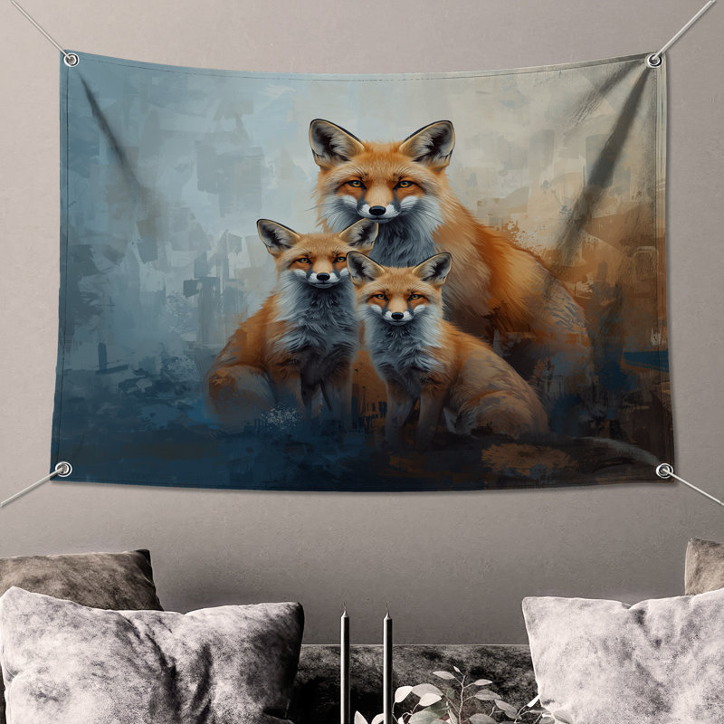 Tapisserie murale «Red Fox Family», 50in H x60in W with 4 Grommets