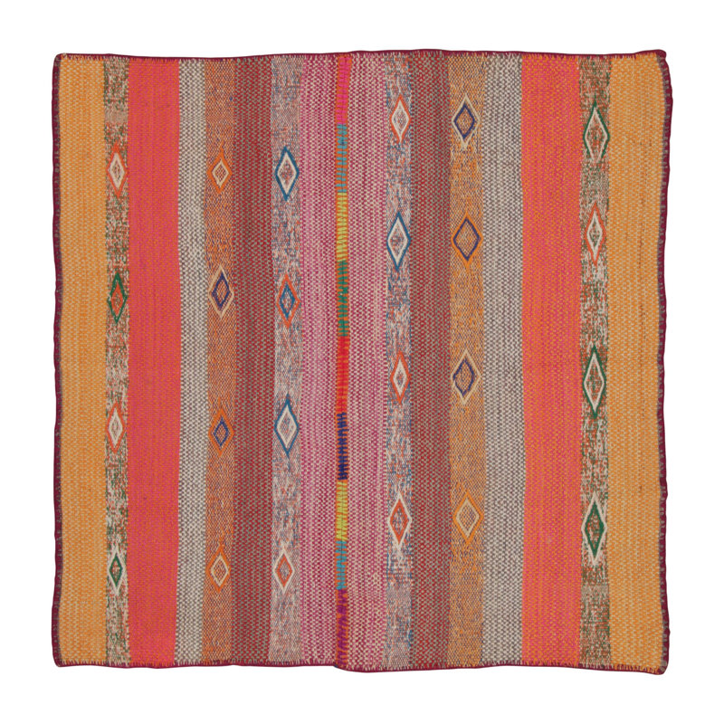 Vintage Peruvian Square Kilim, Polychromatic Geometric Stripes - Rug & Kilim