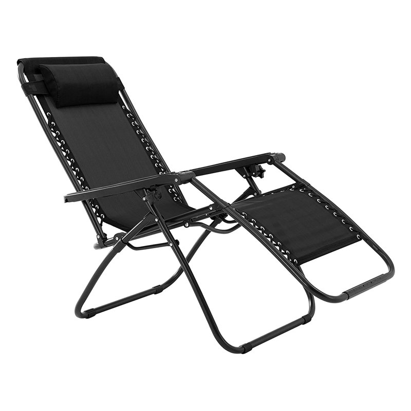 Sunjoy Modern Zero Gravity Steel Foldable Outdoor Lounge Patio Chair, Black, Black
