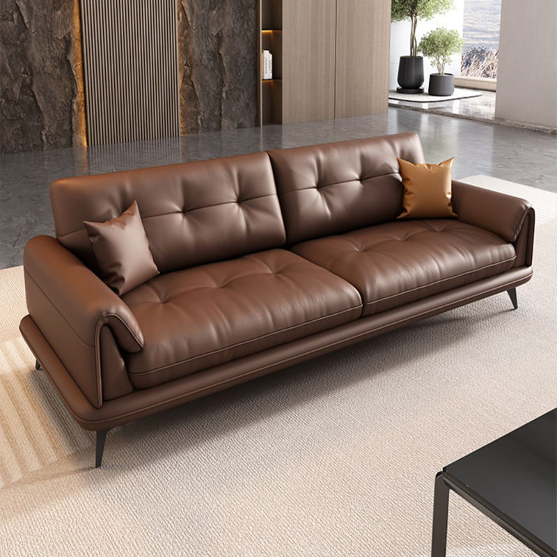 Canapé standard en cuir véritable couleur café, H 35,43 po x l 82,68 po x P 37,4 po