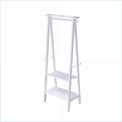 FlowLuxe 59 Inch Tall Snow White Wood Standing Garment Coat Rack with Storage Shelves