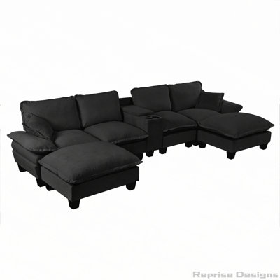 Canapé modulaire Cloud, canapé voilier en forme de U avec porte-gobelets et rangement, port USB, 2 repose-pieds et 2 coussins, chenille pour appartement et salon