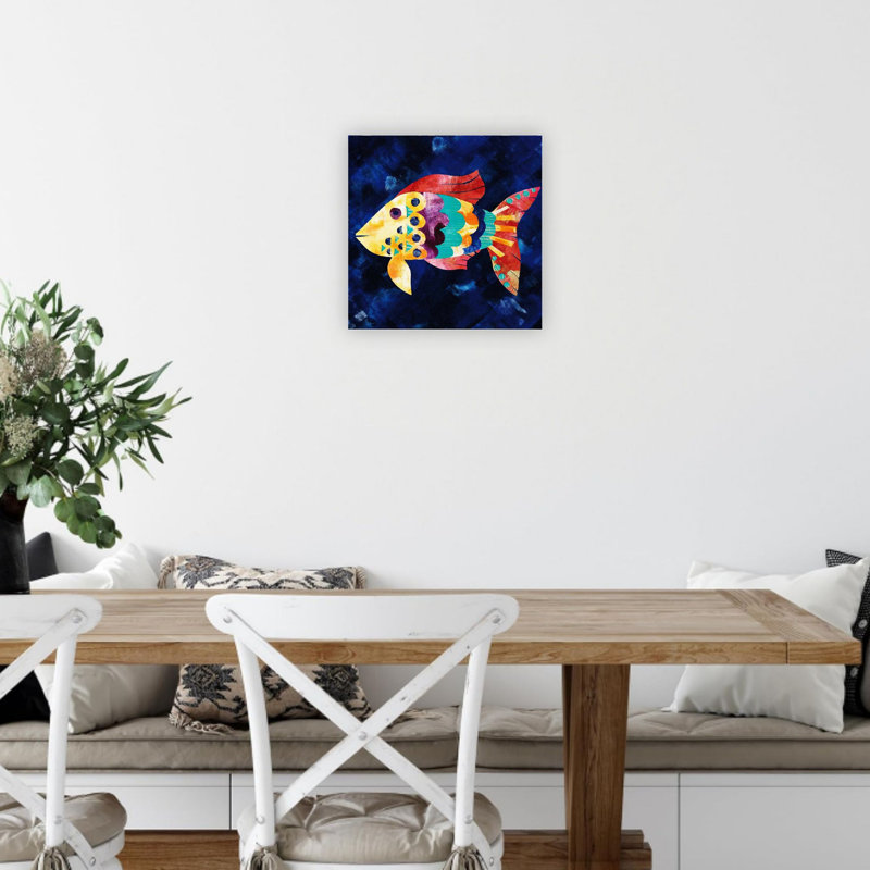 Impression sur toile jaune et bleu de qualité supérieure, art mural 24 x 24 po