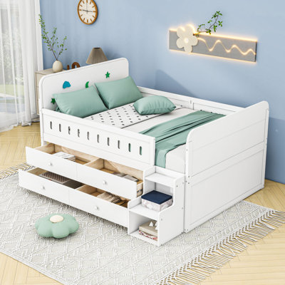 Full-Size Bed With Built-In LED Lighting And Ample Storage Drawers