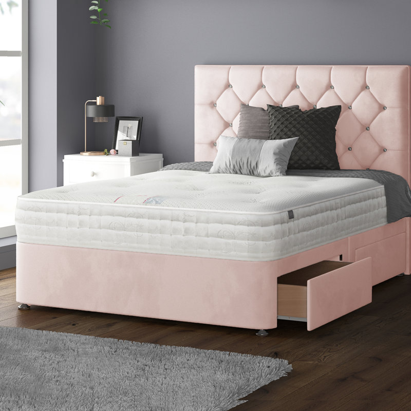Eberhardt Divan Bed Base, Super King (6'), Pink, 4 Drawers