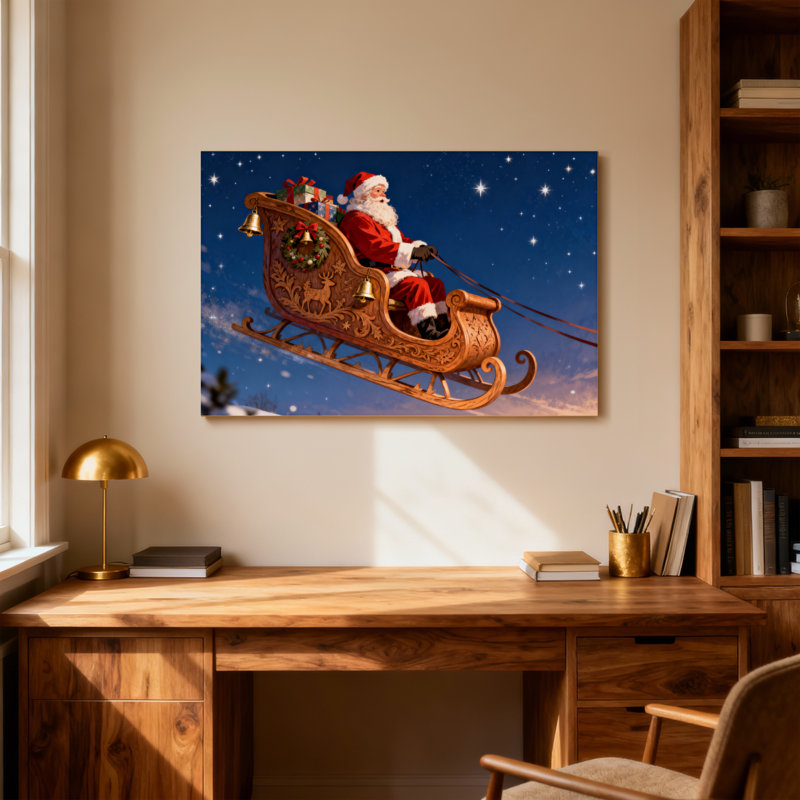 Père Noël en traîneau avec cadeaux et étoiles, H 12 po x l 18 po