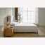 Queen Size Textured Canvas Chenille Look Ivory Upholstered Wingback Bed