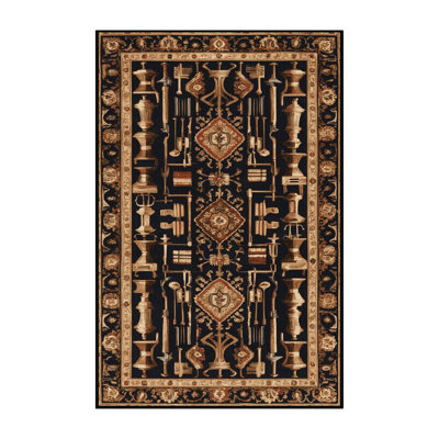 Machine Washable French Black Area Rug
