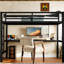 Lit mezzanine simple en métal noir avec prise de courant, DEL, bureau pour les jeux et les loisirs productifs, espace, réduction du bruit, cadre solide, station de charge, bricolage, protection, installation rapide