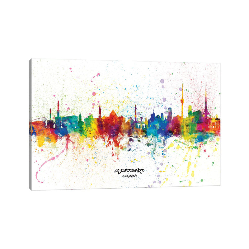 Stuttgart Germany Skyline Splash by Michael Tompsett - Wrapped Canvas Gallery-Wrapped Canvas Giclée