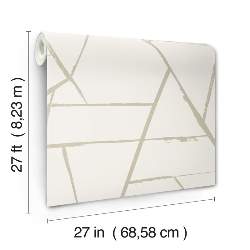 Geometric Wallpaper Double Roll, Beige Metallic