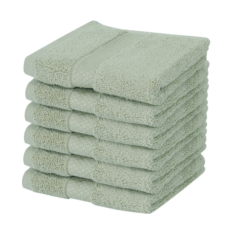 Ensemble de débarbouillettes 100% coton Splash, débarbouillettes et débarbouillettes en coton doux absorbant 550 g / m² pour salle de bain, spa et usage quotidien, certifié OEKO-TEX, paquet de 6, sauge foncé