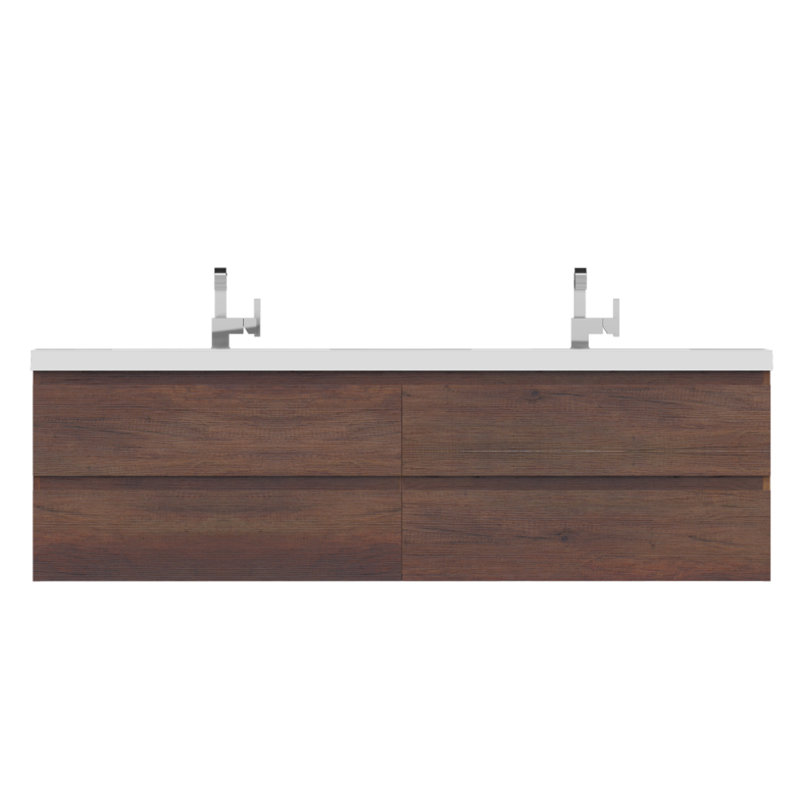Arjina 72'' Double Bathroom Vanity with Solid Surface Top, Gray
