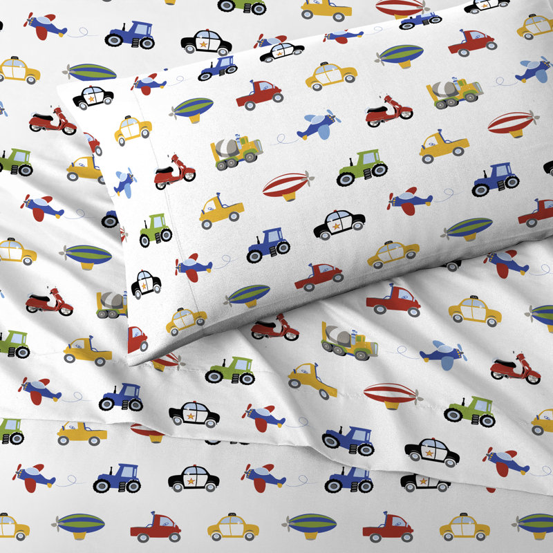 Trains & Trucks Sheet Set, Twin Sheet Set with 2 Pillowcases