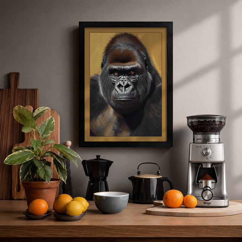 Gorilla Contemplation Modern - Print, A2 - 59.4 x 42.0 cm, Black