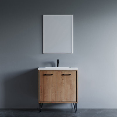 Meuble-lavabo simple de 30 po avec lavabo encastré en céramique Lunea - portes à fermeture en douceur, lignes épurées et conception d'inspiration scandinave