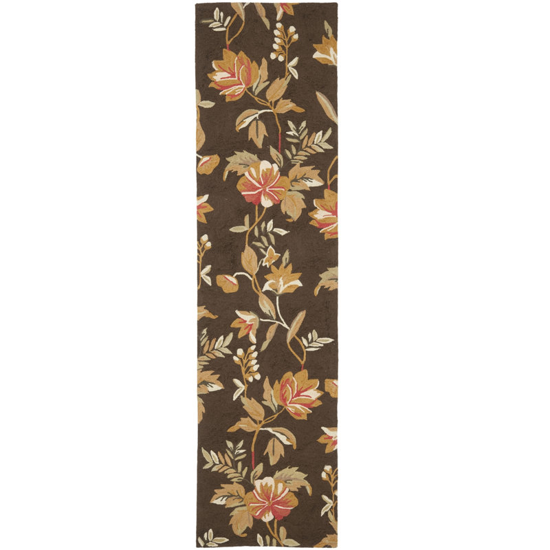 Tapis floral en laine crocheté à la main Chelsea, Tapis de couloir 2 pi 6 po x 10 pi