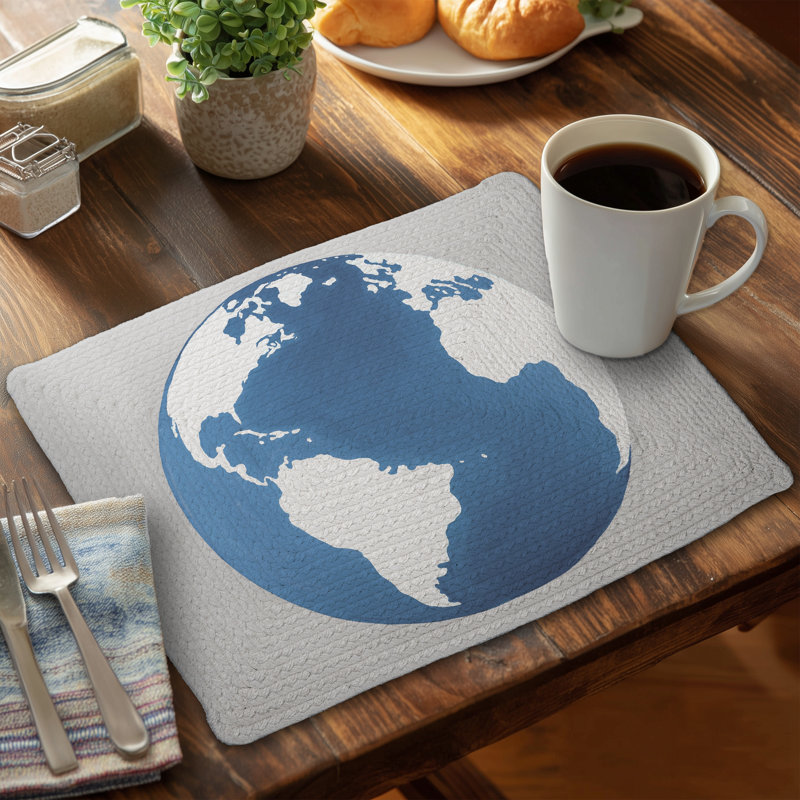 Earth-Themed Blue Travel Map Placemat | Braided Polyester Decor