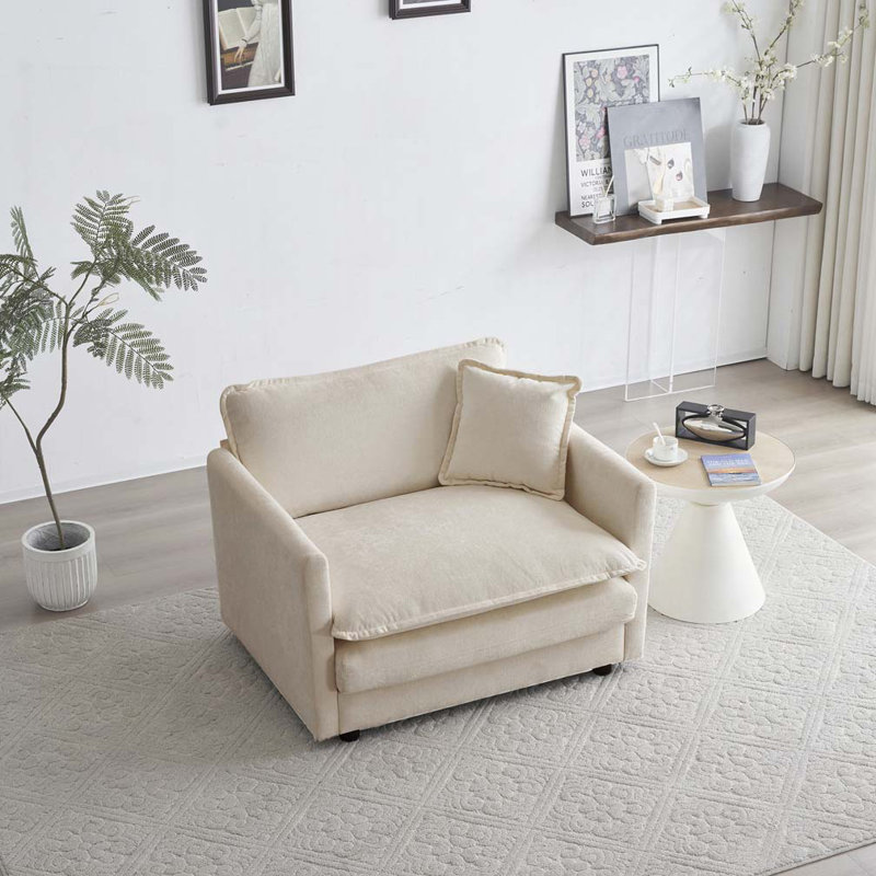Chenille Upholstered Accent Chair, Living Room Club Chair, No, Beige