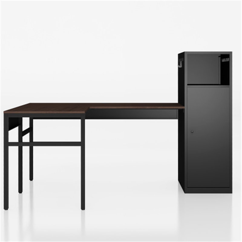 Ainsleigh L-Shaped Metal Base Computer Desk, Brown/Black
