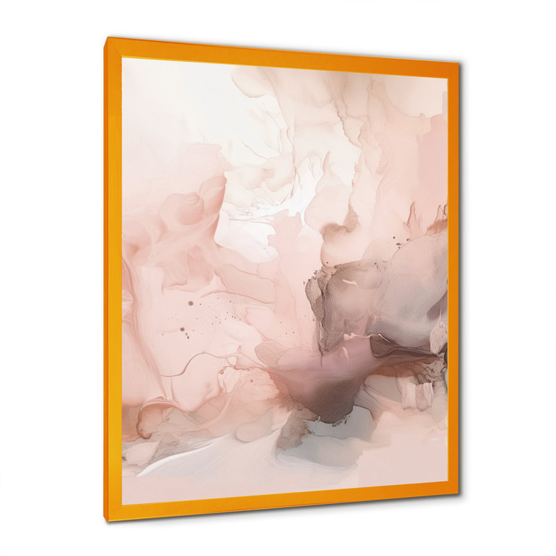 Rose délicat, marbre abstrait I - art mural abstrait en marbre, Encadrement doré, H 40 po x l 30 po x P 1,5 po