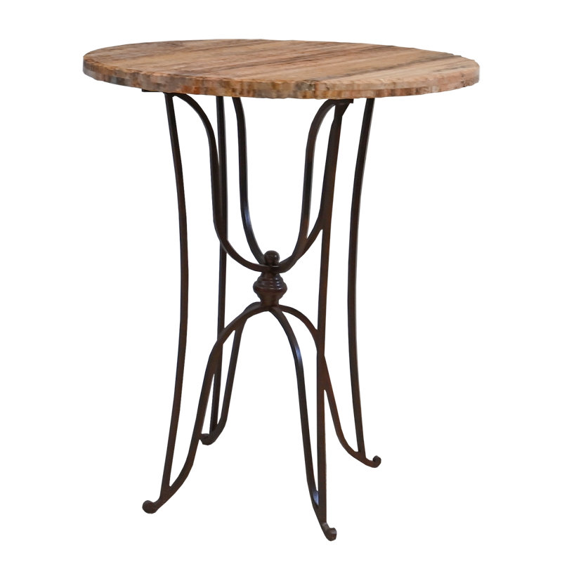 Desert Scroll 41" Round Stone Top Accent Table with Curved Iron Base