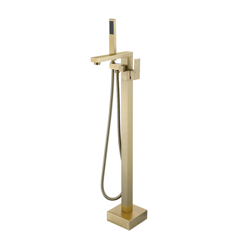 304 Stainless Steel Freestanding Tub Faucet With Handheld Shower, Brushed Gold