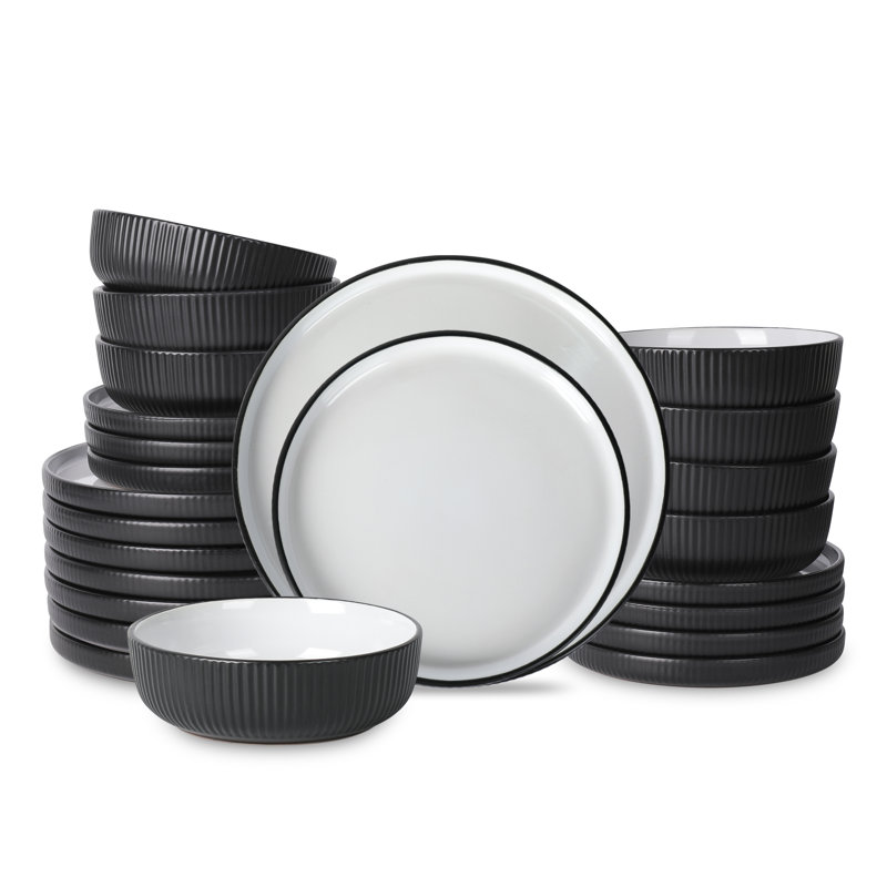 Laro Piece Stoneware Dinnerware Set - Service for 8, Black